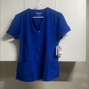 Zinnia Blue Scrub Top